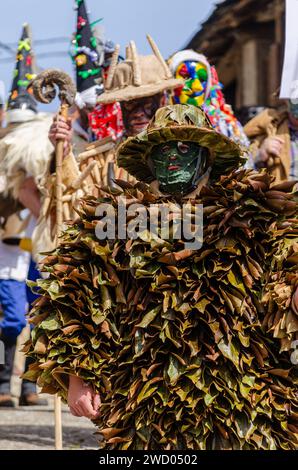 traditional masks of the carnival of La Vijanera in the village of Silio, Cantabria. Stock Photo