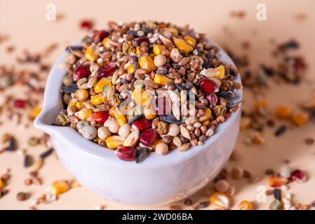 Pigeon feed mix. Birds food Stock Photo