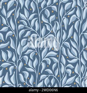 Calming light blue climbing leafy vines seamless vector pattern. Vector illustration Stock Vector