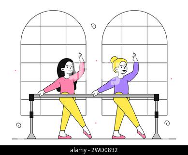 Two girls at ballet vector linear Stock Vector