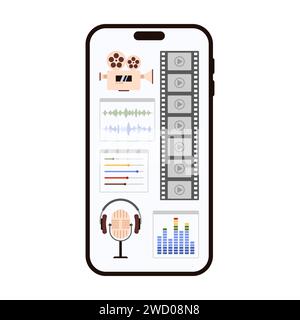 Video editor cartoon smartphone interface vector templates set Stock ...