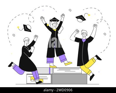 Students graduates vector linear concept Stock Vector