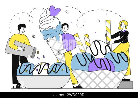 People with ice cream vector line Stock Vector