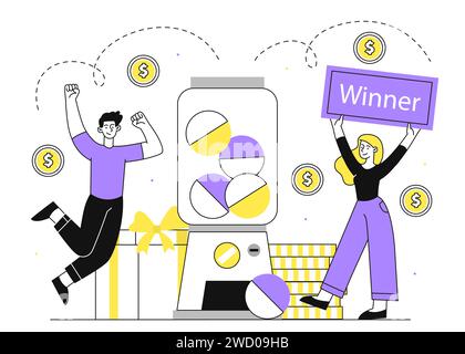 Lottery machine people vector linear concept Stock Vector