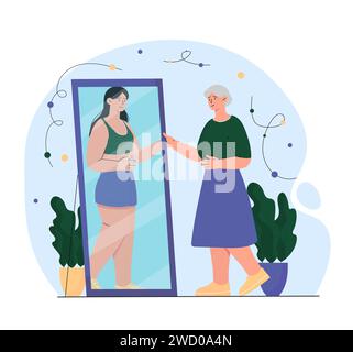 Old and youth in mirror vector Stock Vector