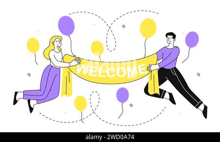 Welcome people vector linear Stock Vector
