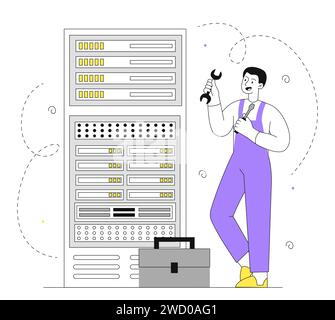 System administrator with server vector linear Stock Vector