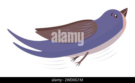 Single cute bird swallow in flight, vector illustration in blue, brown and beige colors Stock Vector