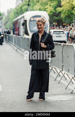 Emili Sindlev wears all Fendi, outside Fendi show during Milan Fashion Week Womenswear Spring/Summer 2024. Stock Photo