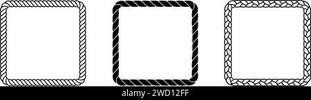 Rope frame set. Squared cord border collection. Rectangular rope loop pack. Chain, braid or plait border bundle. Square design elements for decor, banner, poster, booklet. Vector decoration frames Stock Vector