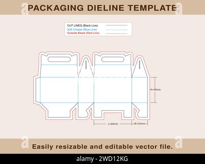 Large Gable Box Dieline Template Design, Editable Vector File. Stock Vector