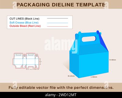 Large Gable Box Dieline Template Design, Editable Vector File. Stock Vector