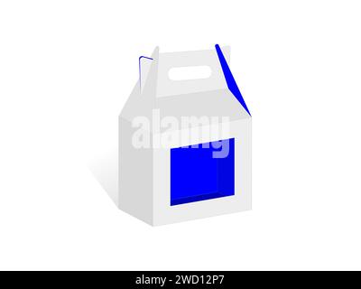 Gable Box With window, Box With Handle, Dieline Template, Editable Vector File. Stock Vector