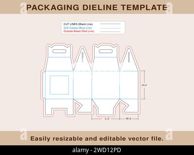 Gable Box With window, Box With Handle, Dieline Template, Editable Vector File. Stock Vector