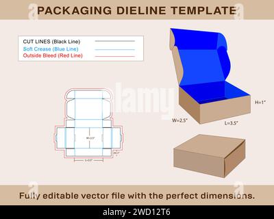 Mailer Box, Gift Box, Storage Box Dieline Template and 3d box, Vector File Stock Vector