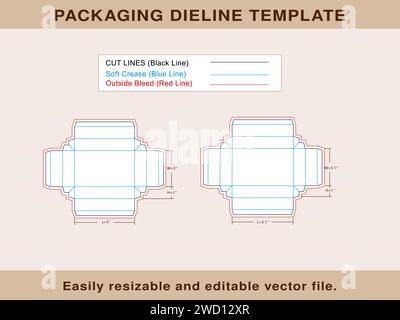 Packaging Box, Rectangle Box, Shoe Box, Dieline Template, Vector File Stock Vector