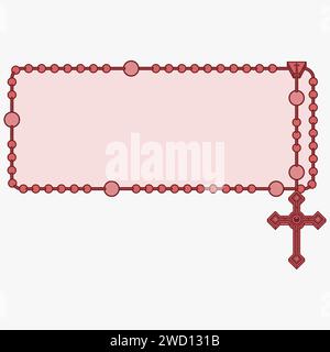 Vector design of frame for photography with Catholic rosary, rosary with Christian cross with square shape, symbol of the Catholic religion Stock Vector