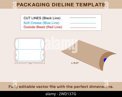 Pillow Box, Party Favor Box, Wedding Favor Box, Dieline Template and 3d box, Vector File Stock Vector