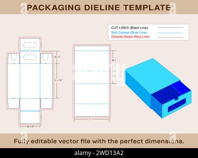Shoe Lock Box, Dieline Template and 3d box, Editable Vector File, Stock Vector