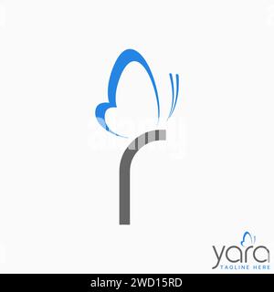 Logo design graphic concept creative premium vector stock initial letter R lowercase font line art butterfly animal Related monogram typography insect Stock Vector