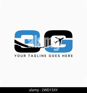 Logo design graphic concept creative premium vector stock initial letter 3G font swoosh airplane aircraft flight. Related to monogram aviation travel Stock Vector