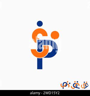 Logo design graphic concept creative premium abstract vector stock letter initial SP or PS font hugging human. Related to monogram typography connect Stock Vector