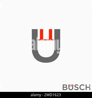 Logo design graphic concept creative premium abstract vector stock letter initial U font with stecker plug. Related to monogram typography electrical Stock Vector