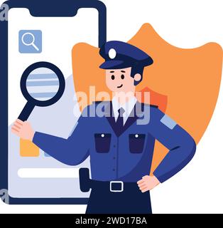 police for cyber crime in flat style isolated on background Stock Vector