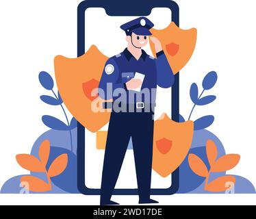 police for cyber crime in flat style isolated on background Stock Vector