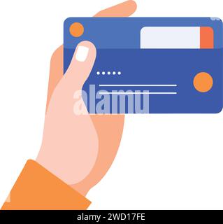 a hand holding credit card in flat style isolated on background Stock Vector