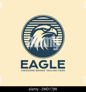 Retro eagle head logo emblem vector illustration. Vintage animal mascot professional corporate brand identity. Stock Vector