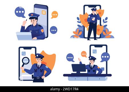 police for cyber crime in flat style collection Stock Vector