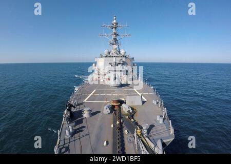 Guided missile destroyer USS Carney while on patrol in the Atlantic Ocean. Stock Photo