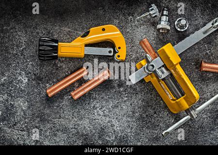 Flaring Of Copper Pipes Tools On Dark Background Stock Photo