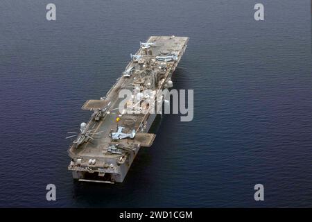 The amphibious assault ship USS Bataan transits the U.S. 5th Fleet Area of Operations. Stock Photo