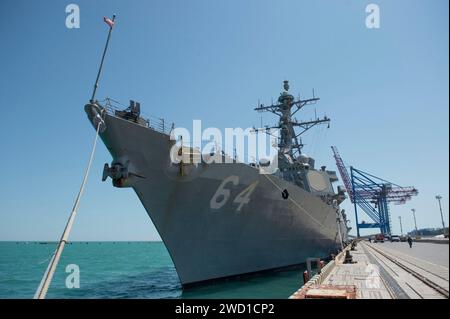 Guided-missile destroyer USS Carney is pierside in Odessa, Ukraine. Stock Photo