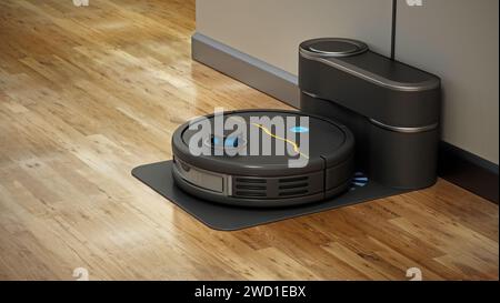 Robot vacuum cleaner isolated on white background. 3D illustration. Stock Photo