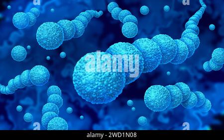 Streptococcus Bacteria and Streptococcal infections as gram-positive bacterial outbreak as spherical Streptococcaceae cell division spreading Stock Photo