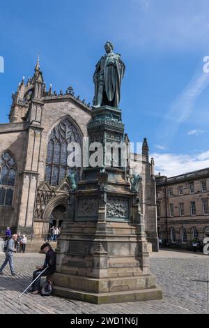 Statue of Walter Francis Montagu Douglas Scott, 5th Duke of Buccleuch in Edinburgh, Scotland, UK. 19th century monument on the West Parliament Square Stock Photo