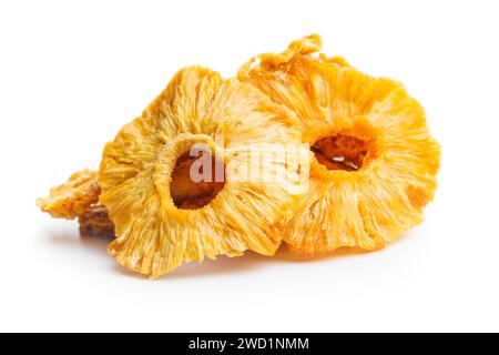 Dried pineapple rings isolated on the white background. Stock Photo