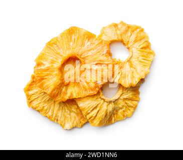 Dried pineapple rings isolated on the white background. Stock Photo