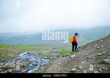 On one of beutiful hiking trek at Kashmir, Great Lake. That lake at above 3000 meter from teh sea. The lake is part of Himalayan. Stock Photo