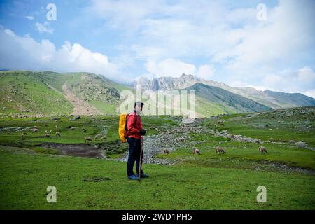 On one of beutiful hiking trek at Kashmir, Great Lake. That lake at above 3000 meter from teh sea. The lake is part of Himalayan. Stock Photo