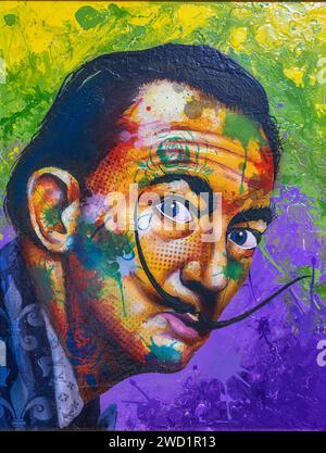 Salvador Dalí Colorful Persona A Canvas Modern Art Illustration with Brush and spray Strokes and Vibrant Background Stock Photo