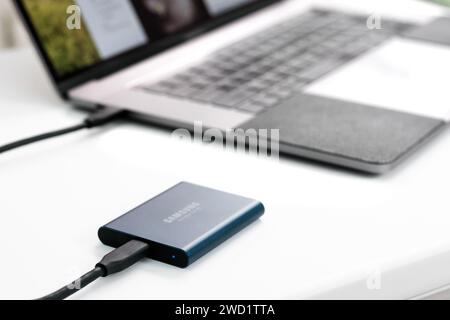 HCMC, VN - Jan 2024. SSD Samsung T5 external portable hard disk Stock Photo