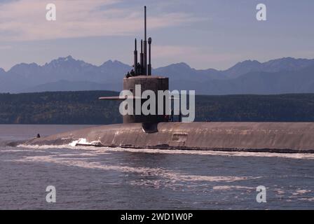 The Ohio-class ballistic-missile submarine USS Louisiana transits the Hood Canal. Stock Photo