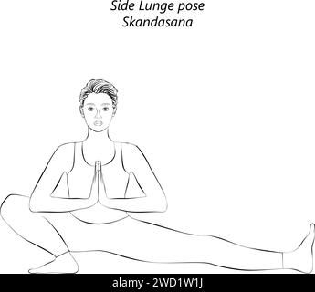 Sketch of woman doing yoga Skandasana. Side Lunge with Arms Extended ...