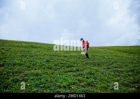 On one of beutiful hiking trek at Kashmir, Great Lake. That lake at above 3000 meter from teh sea. The lake is part of Himalayan. Stock Photo