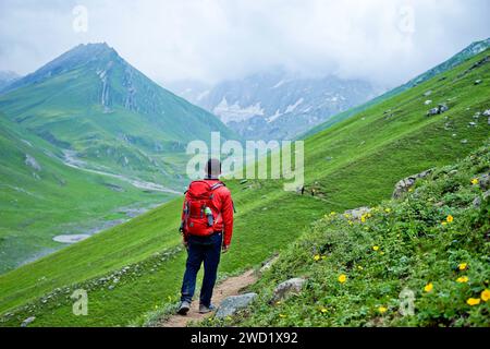 On one of beutiful hiking trek at Kashmir, Great Lake. That lake at above 3000 meter from teh sea. The lake is part of Himalayan. Stock Photo