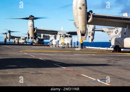 U.S. Marines and Sailors conduct flight operations. Stock Photo
